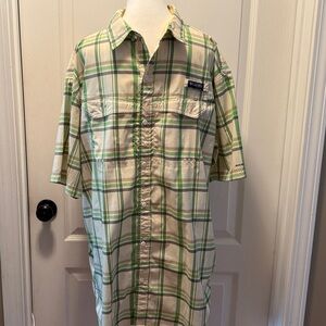 Columbia Beige, Green, Grey Plaid PFG Omni-Shade Casual Shirt